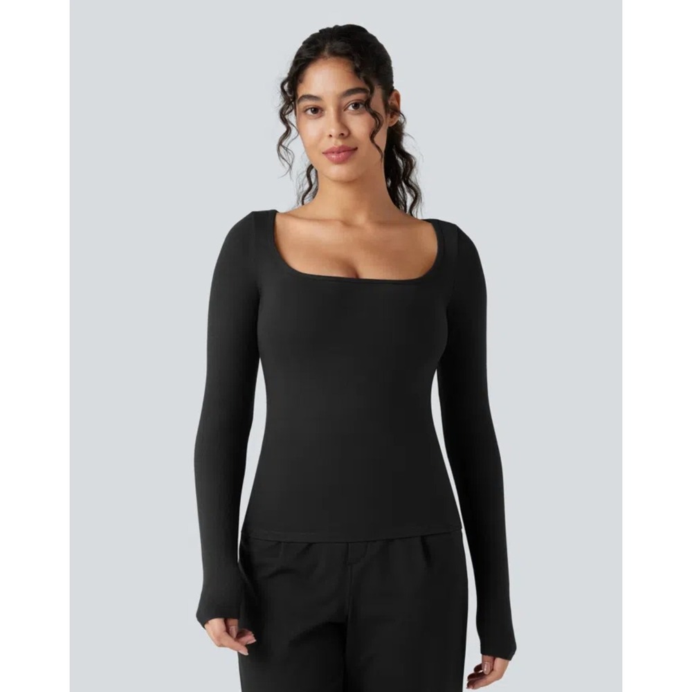 Halara Scoop Neck Long Sleeve Work Warming T-Shirt NEW XS Basic Heatcore Fleece‎ - Picture 4 of 16